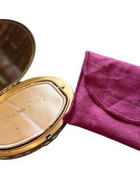 American Beauty oval gold silver powder compact 1940s vintage